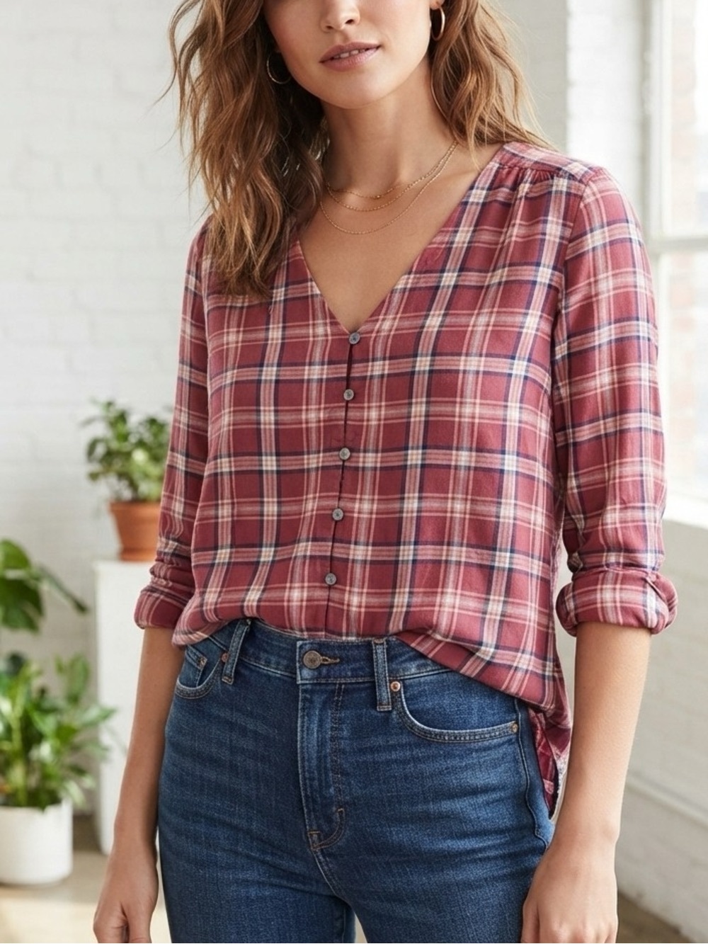 Madewell V-Neck Button Down Shirt Stratfield Plaid boho cottagecore lumberjane